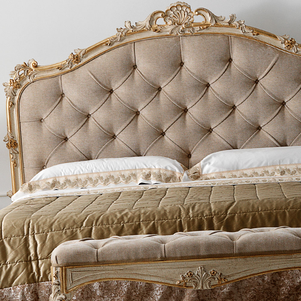 Carved-Reproduction-Rococo-Italian-Button-Upholstered-Bed - Image 5