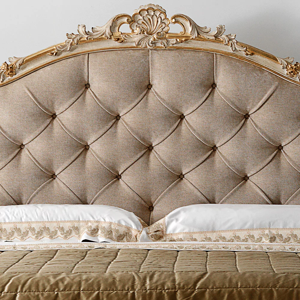 Carved-Reproduction-Rococo-Italian-Button-Upholstered-Bed - Image 2