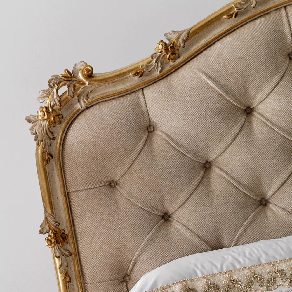 Carved-Reproduction-Rococo-Italian-Button-Upholstered-Bed - Image 3