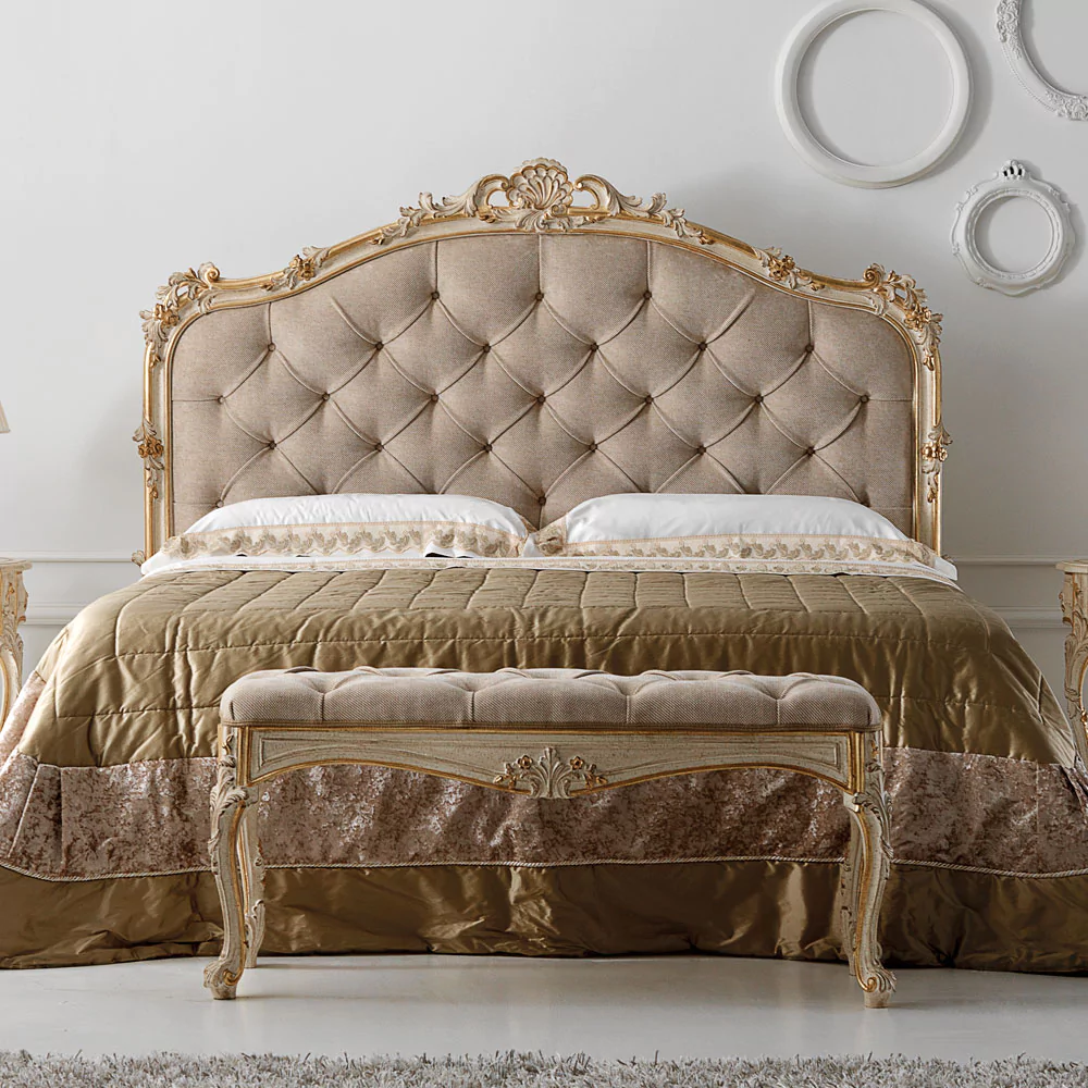 Carved-Reproduction-Rococo-Italian-Button-Upholstered-Bed - Image 4