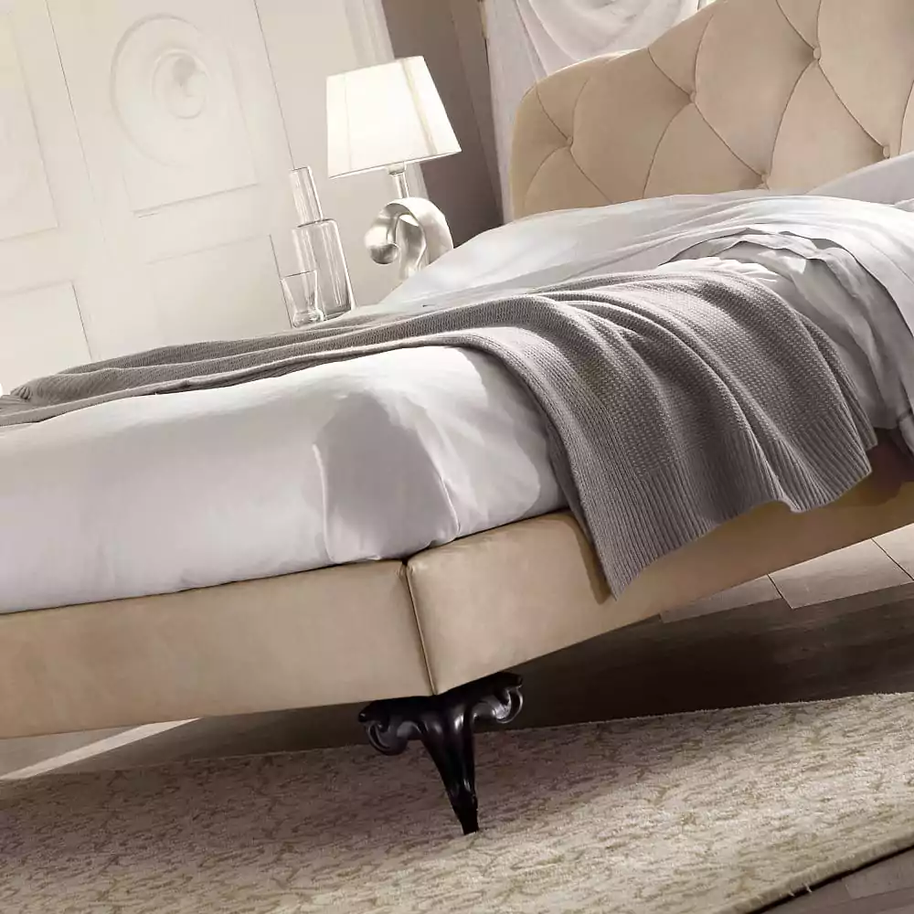 Classic-Italian-Nubuck-Leather-Button-Upholstered-Bed - Image 2