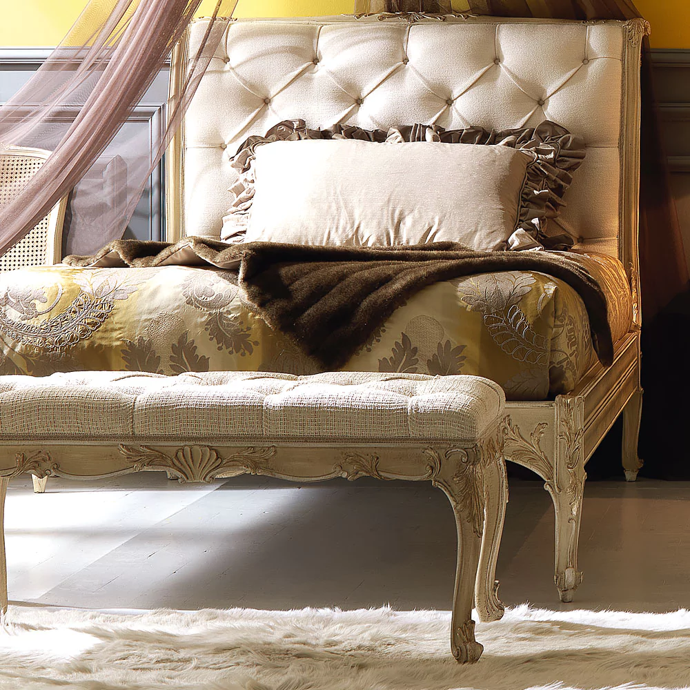 Curved-Ornate-Italian-Button-Upholstered-Single-Bed - Image 2