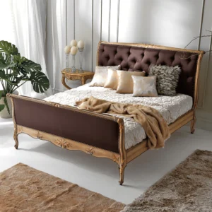 Designer-Italian-Ornate-Button-Upholstered-Sleigh-Bed