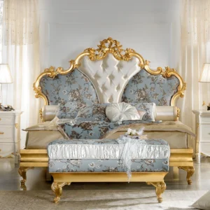 Exquisite-Gold-Leaf-Rococo-Button-Upholstered-Bed