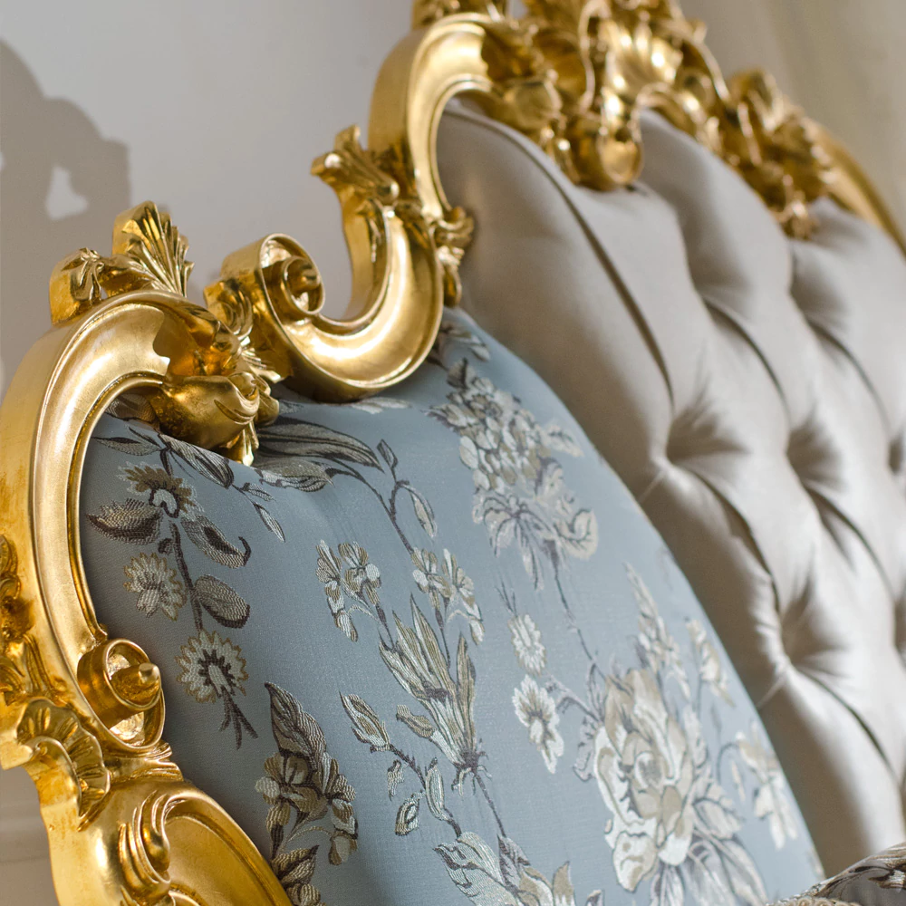 Gold-Leaf-Rococo-Button-Upholstered-Bed - Image 4