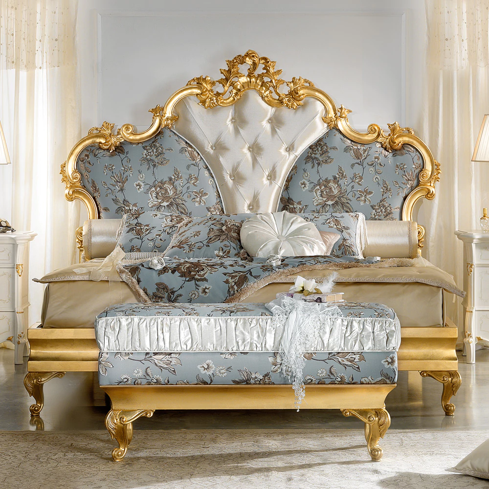 Gold-Leaf-Rococo-Button-Upholstered-Bed