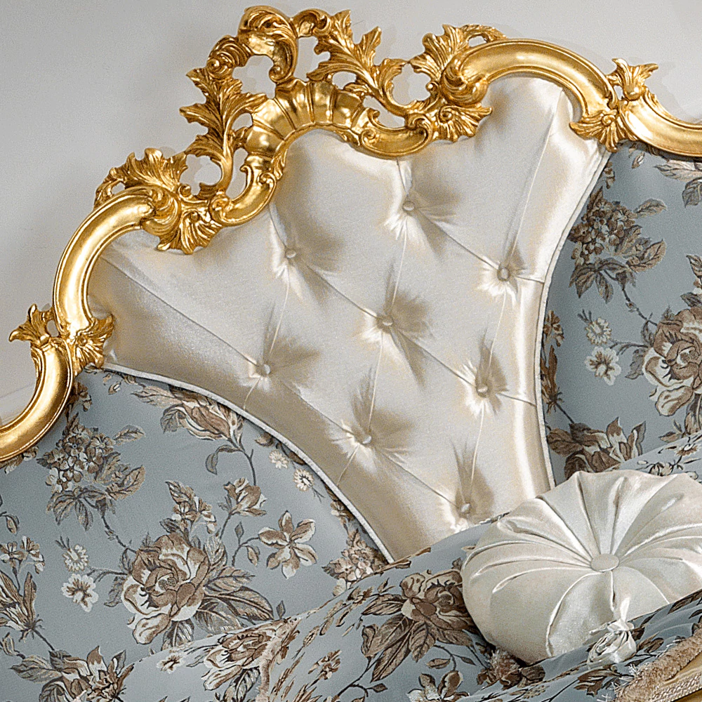 Gold-Leaf-Rococo-Button-Upholstered-Bed - Image 5