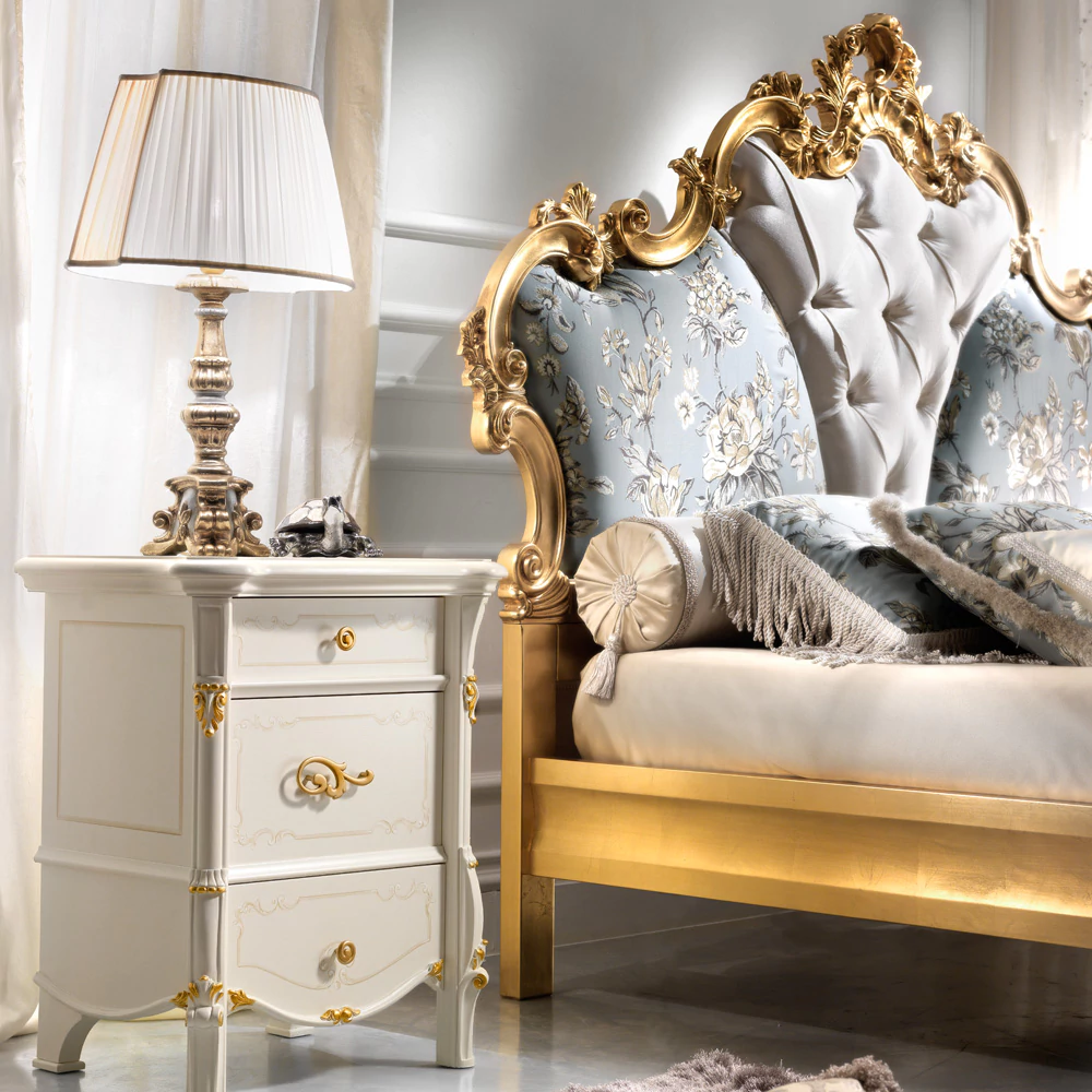 Gold-Leaf-Rococo-Button-Upholstered-Bed - Image 2