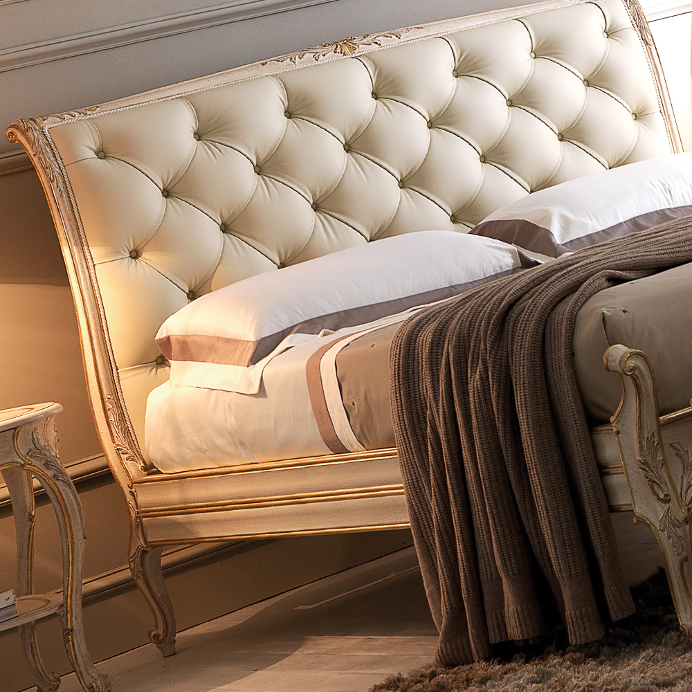 High-End-Italian-Ornate-Leather-Button-Upholstered-Bed - Image 4