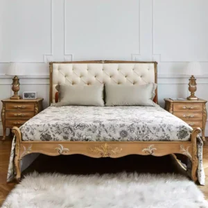 High-End-Oak-Button-Upholstered-Italian-Bed