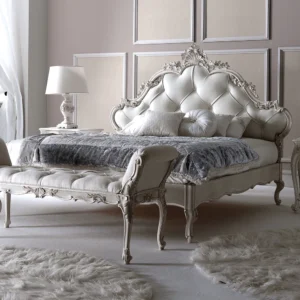 Italian-Carved-Rococo-Button-Upholstered-Bed
