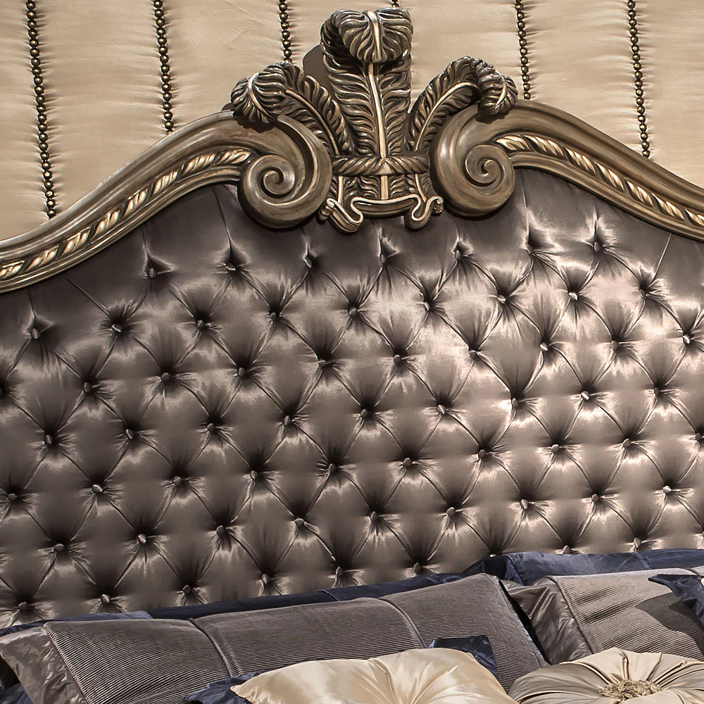 Italian-Designer-Ornate-Button-Upholstered-Bed-With-Tall-Headboard - Image 2