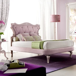 Italian-Designer-Pink-Button-Upholstered-Single-Bed