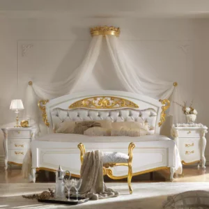 Italian-Elaborately-Carved-Button-Upholstered-Bed