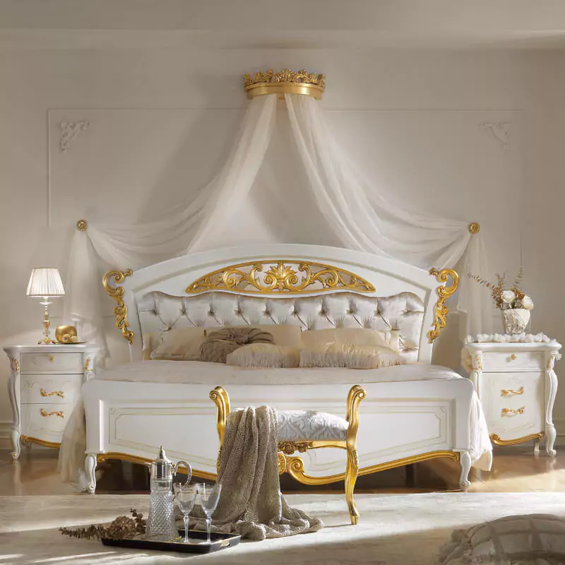 Italian-Elaborately-Carved-Button-Upholstered-Bed