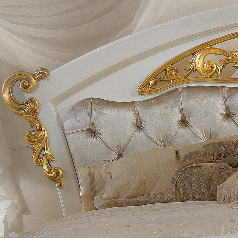 Italian-Elaborately-Carved-Button-Upholstered-Bed - Image 3