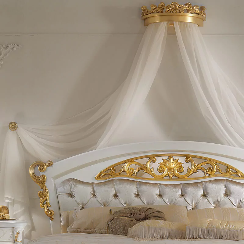 Italian-Elaborately-Carved-Button-Upholstered-Bed - Image 4