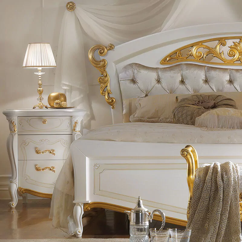Italian-Elaborately-Carved-Button-Upholstered-Bed - Image 2