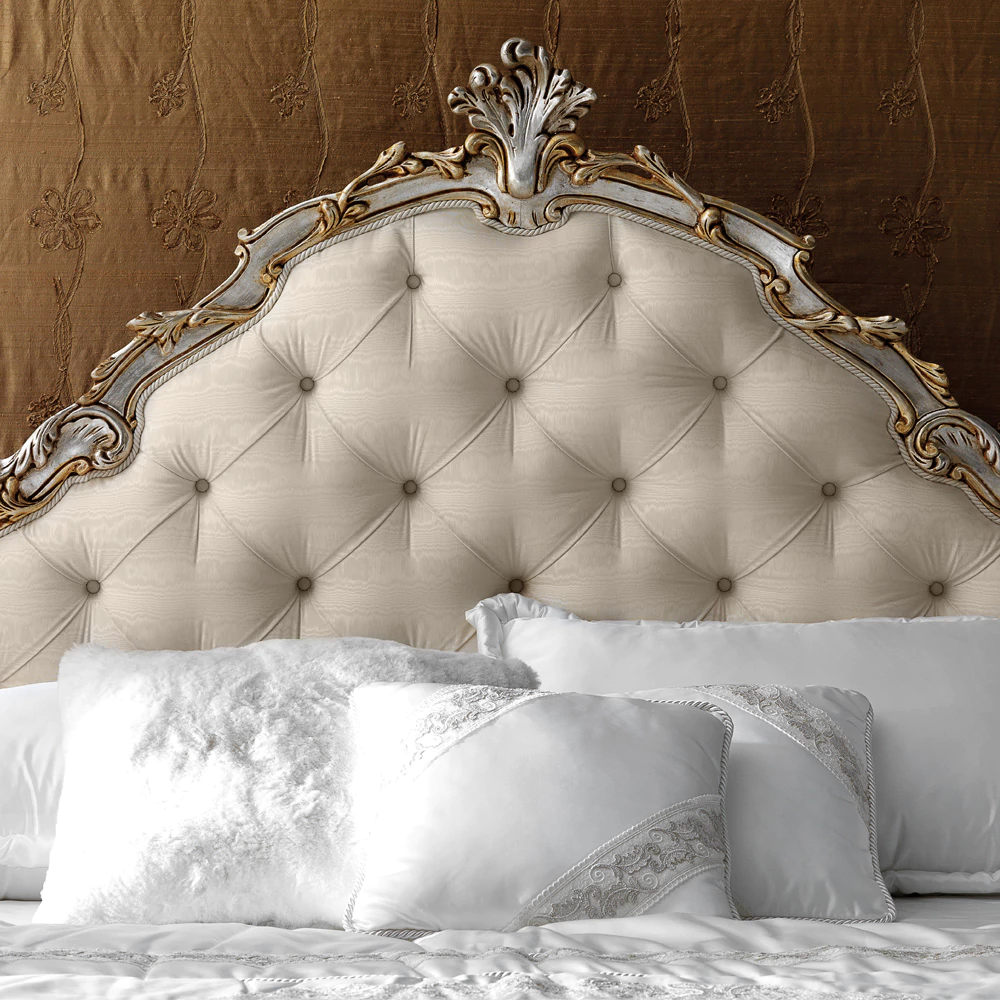 Italian-Silver-Leaf-Rococo-Button-Upholstered-Bed - Image 5