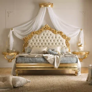 Magnificent-Gold-Leaf-Rococo-Leather-Button-Upholstered-Bed