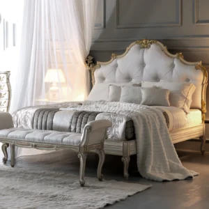 Ornate-Carved-Designer-Italian-Silk-Button-Upholstered-Bed