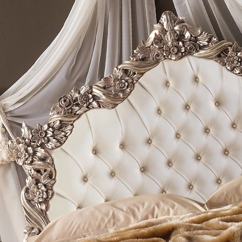 Ornate-Italian-Designer-Silver-Leaf-Bed - Image 5
