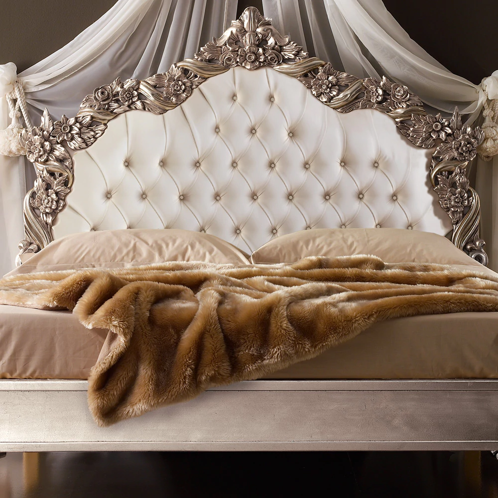 Ornate-Italian-Designer-Silver-Leaf-Bed - Image 4