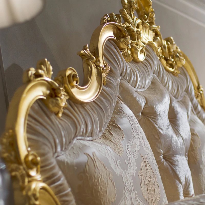 Striking-Rococo-Gold-Leaf-Button-Upholstered-Bed - Image 5