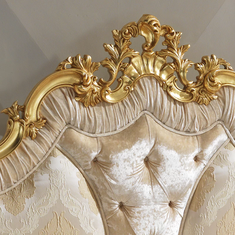 Striking-Rococo-Gold-Leaf-Button-Upholstered-Bed - Image 6