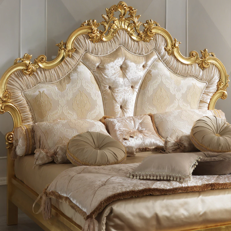 Striking-Rococo-Gold-Leaf-Button-Upholstered-Bed - Image 2