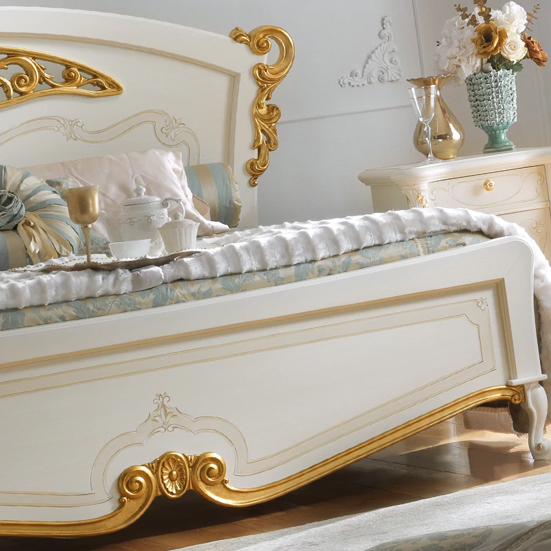 talian-White-and-Gold-Leaf-Elaborately-Carved-Bed - Image 4