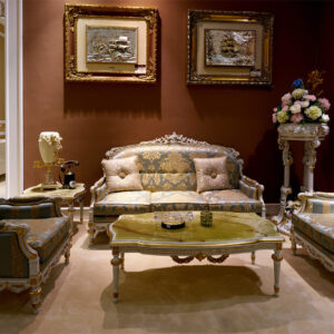 Luxury Hand-Carved 7-Seater Sofa Set with Silver Finish